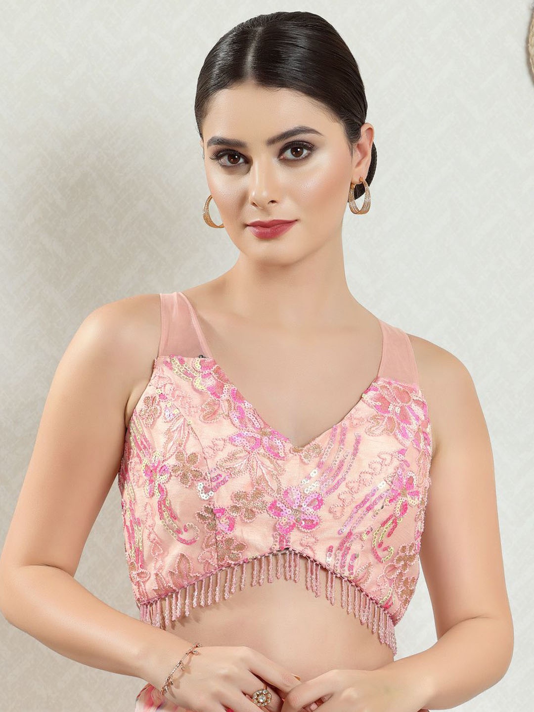 

VAMAS - THE DESIGNER BLOUSES Women Sweetheart Neck Padded Saree Blouse, Peach