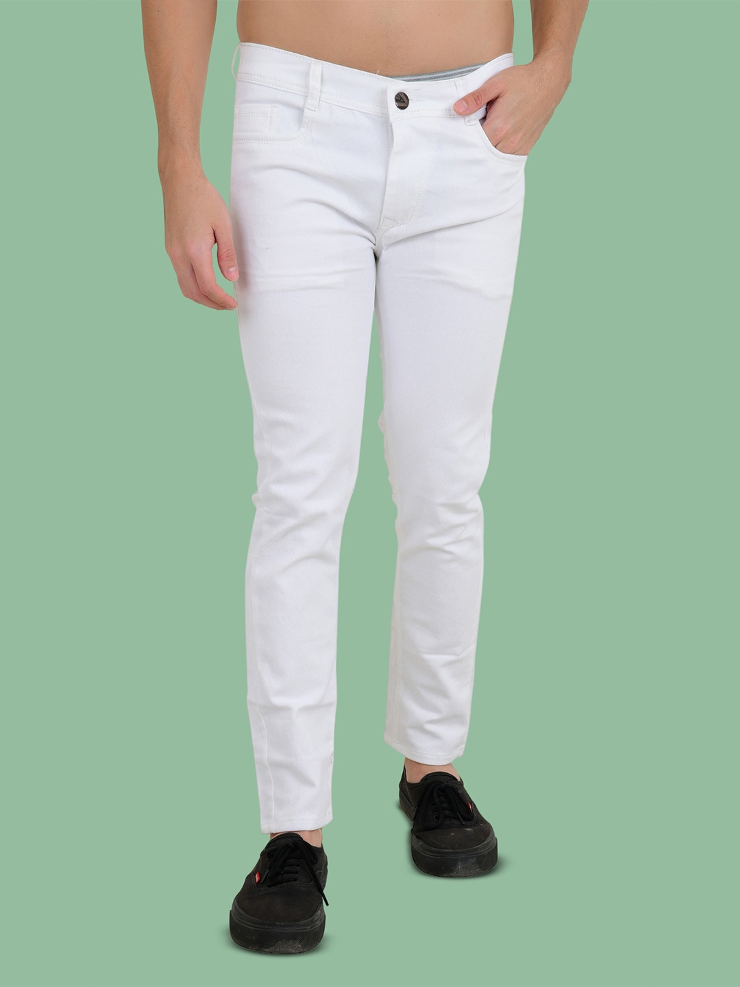 

COMFITS Men Classic Regular Fit Mid-Rise Stretchable Jeans, White