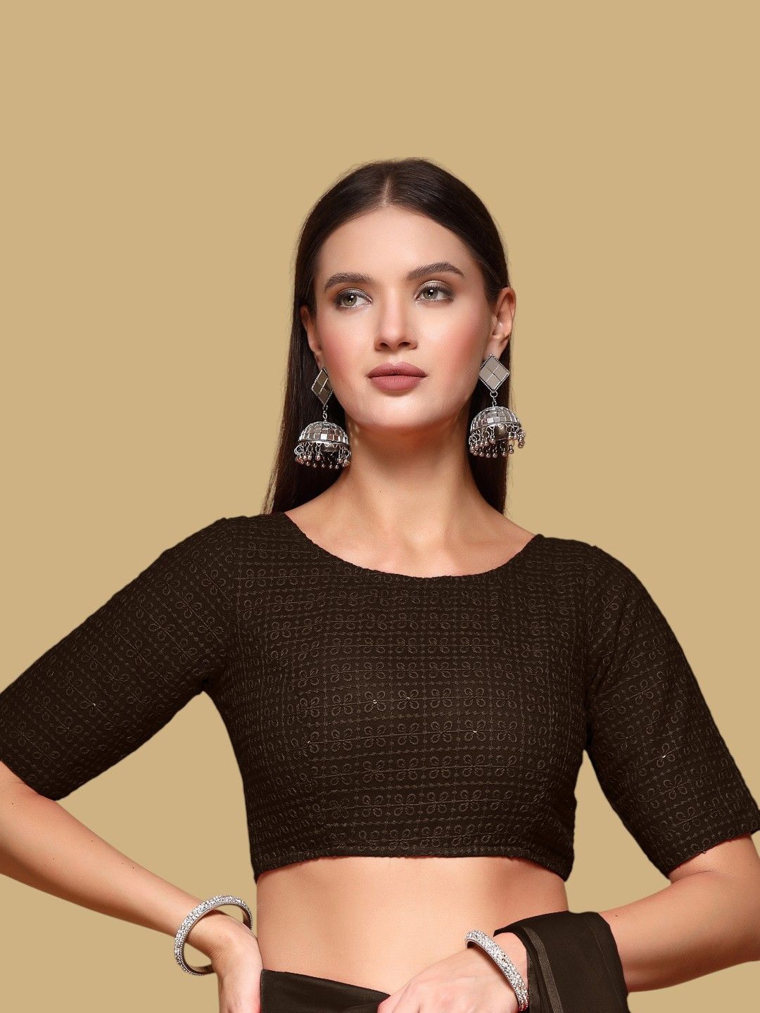 

Oomph! Embroidered Jacquard Traditional Saree Blouse, Green