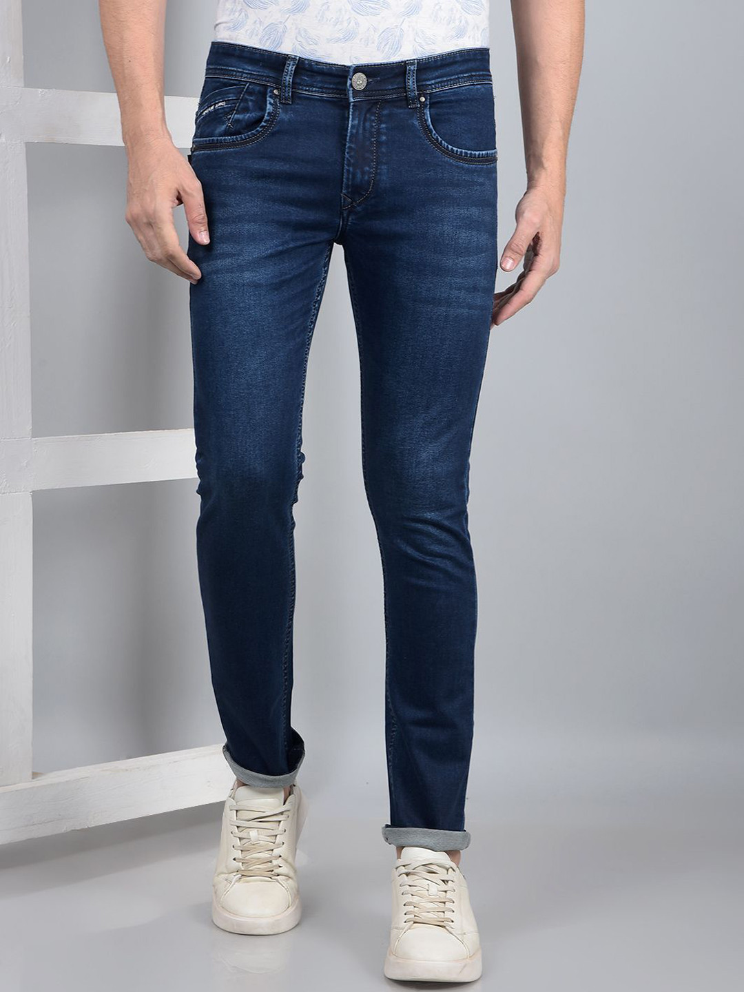 

Crimsoune Club Men Slim Fit Mid Rise Clean Look Stretchable Jeans, Blue