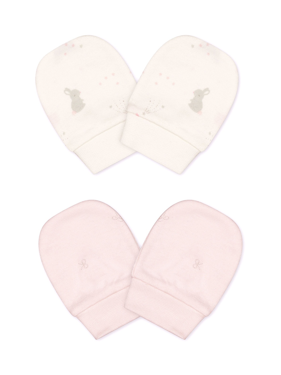 

mothercare Girls Pack Of 2 Bunny Printed Organic Cotton Mittens, Pink