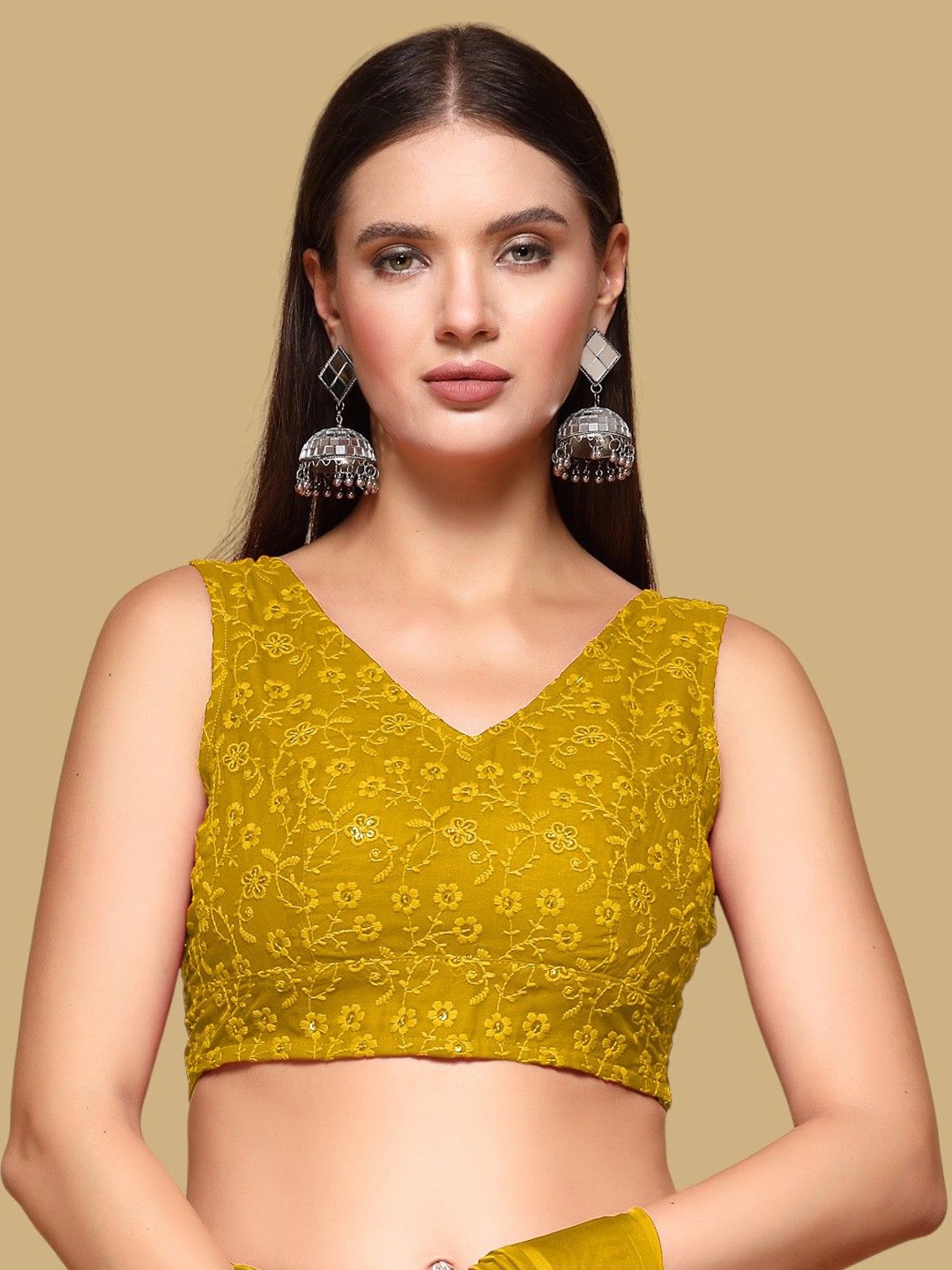 

Oomph! Embroidered Jacquard Traditional Saree Blouse, Mustard