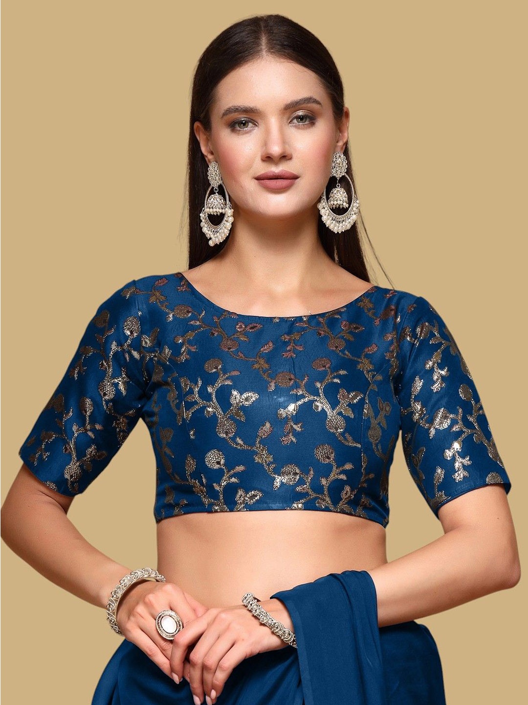 

Oomph! Woven Design Jacquard Traditional Saree Blouse, Blue