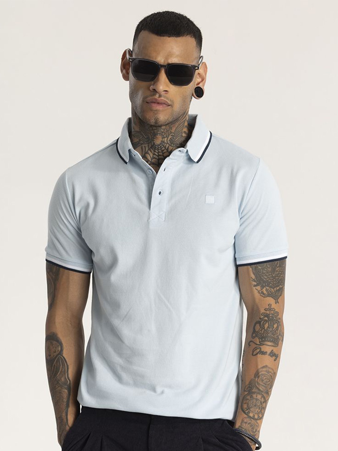 

Snitch Petru Polo Collar Short Sleeves Slim Fit Cotton T-Shirt, Blue