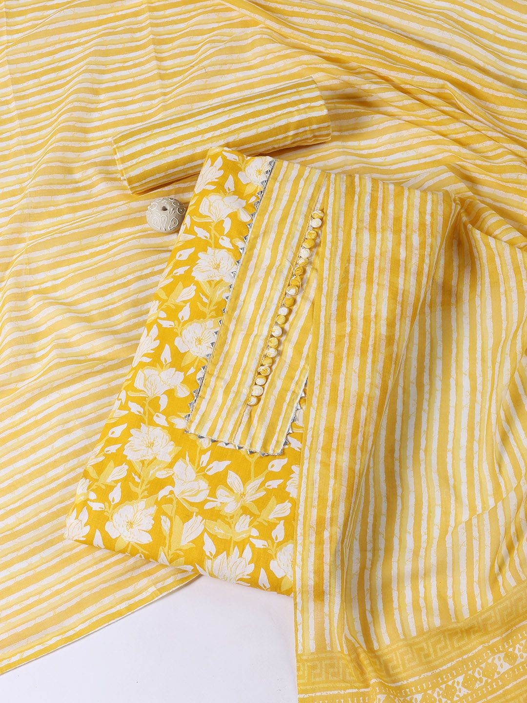 

Meena Bazaar Floral Printed Cotton Unstitched Dress Material, Yellow