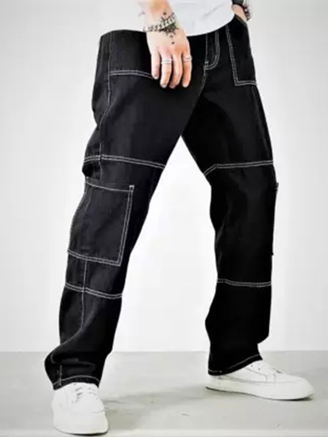 

COMFITS Men Classic Regular Fit Mid Rise Clean Look Stretchable Jeans, Black