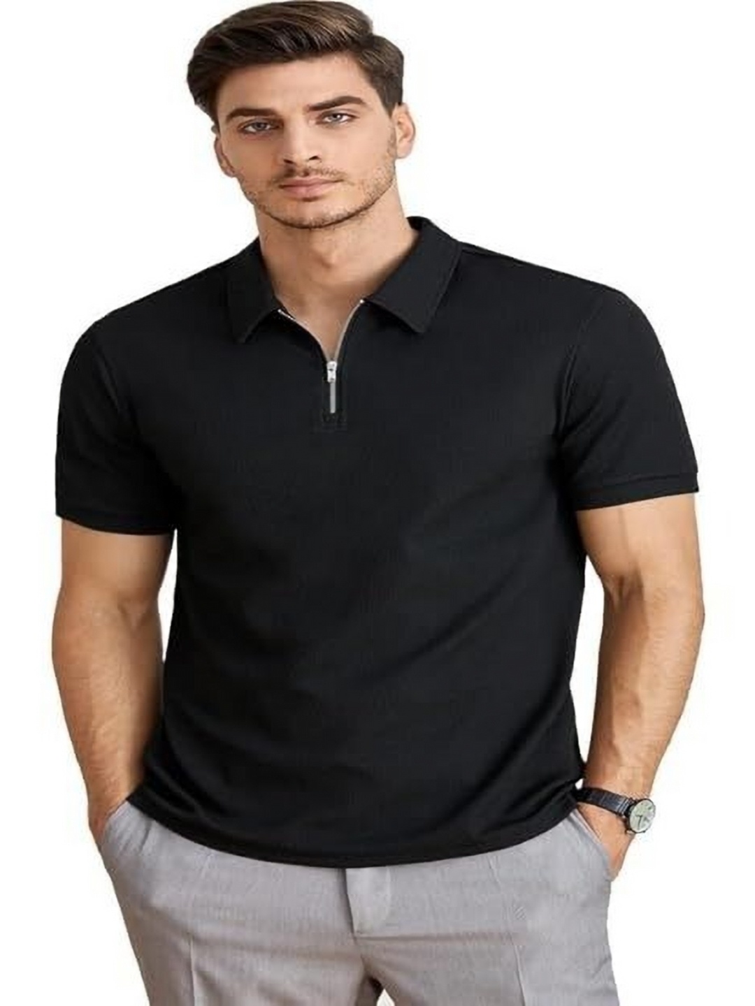 

BAESD Polo Collar Short Sleeves T-shirt, Black