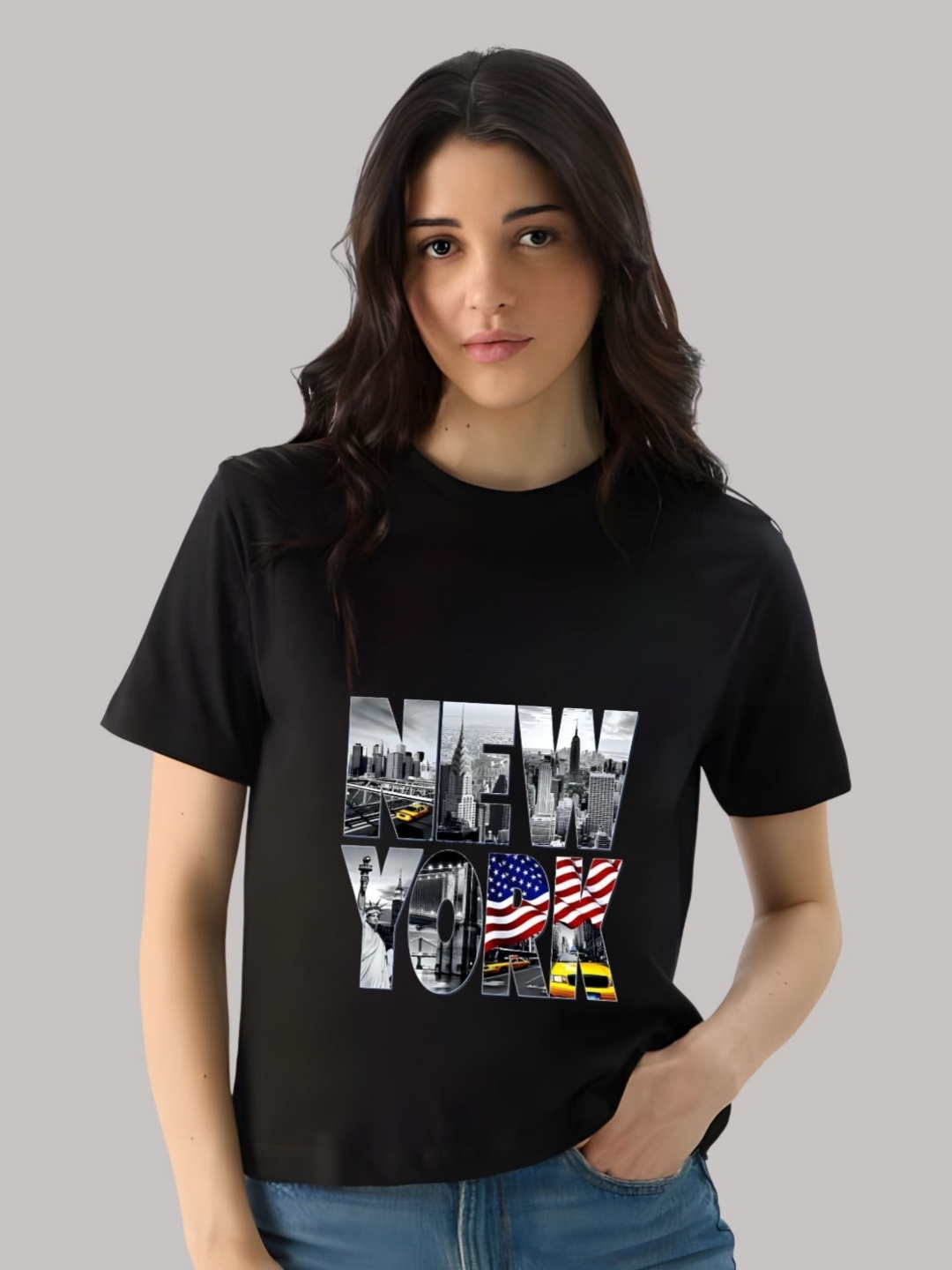 

SZN Women Graphic Printed Round Neck Cotton T-shirt, Black