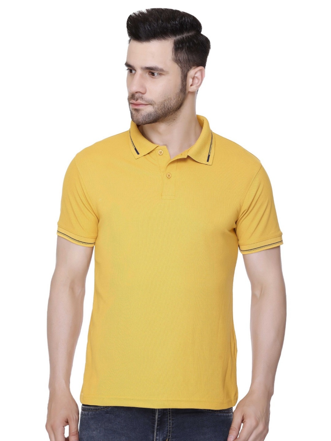 

Colors and Blends Polo Collar Cotton T-shirt, Mustard