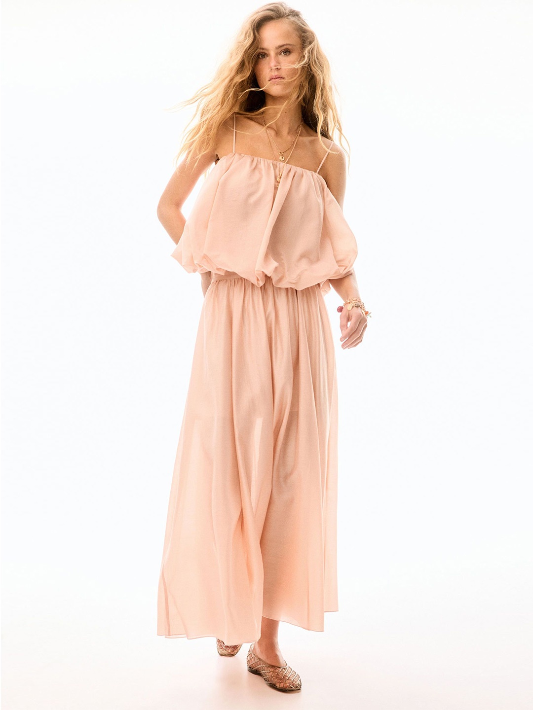 

H&M Women Bubble-Hem Strappy Top, Pink
