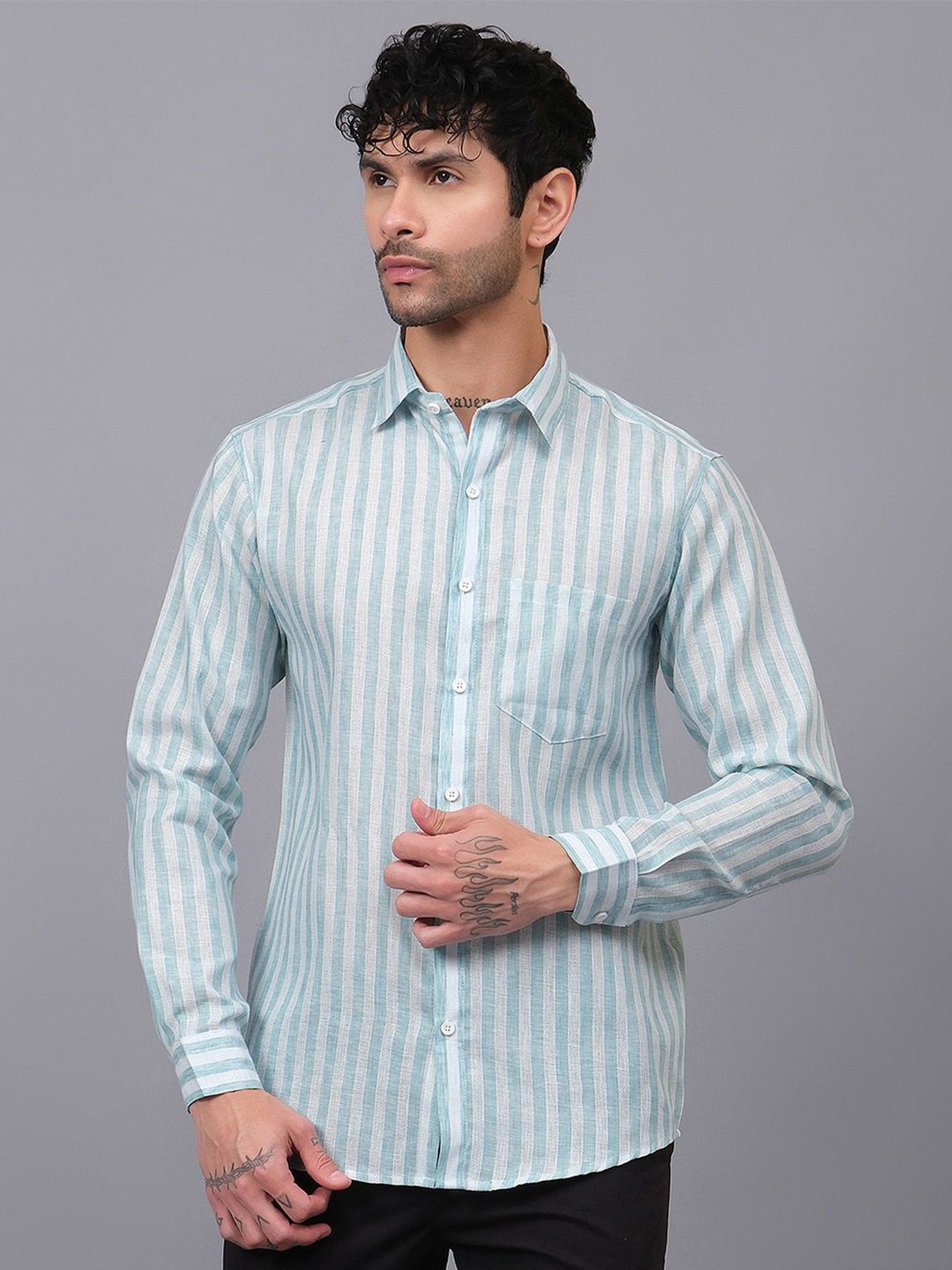 

Vida Loca India Slim Fit Vertical Striped Cotton Casual Shirt, Blue