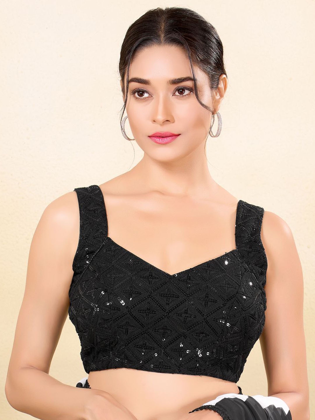 

VAMAS - THE DESIGNER BLOUSES Women Sweetheart Neck Padded Saree Blouse, Black