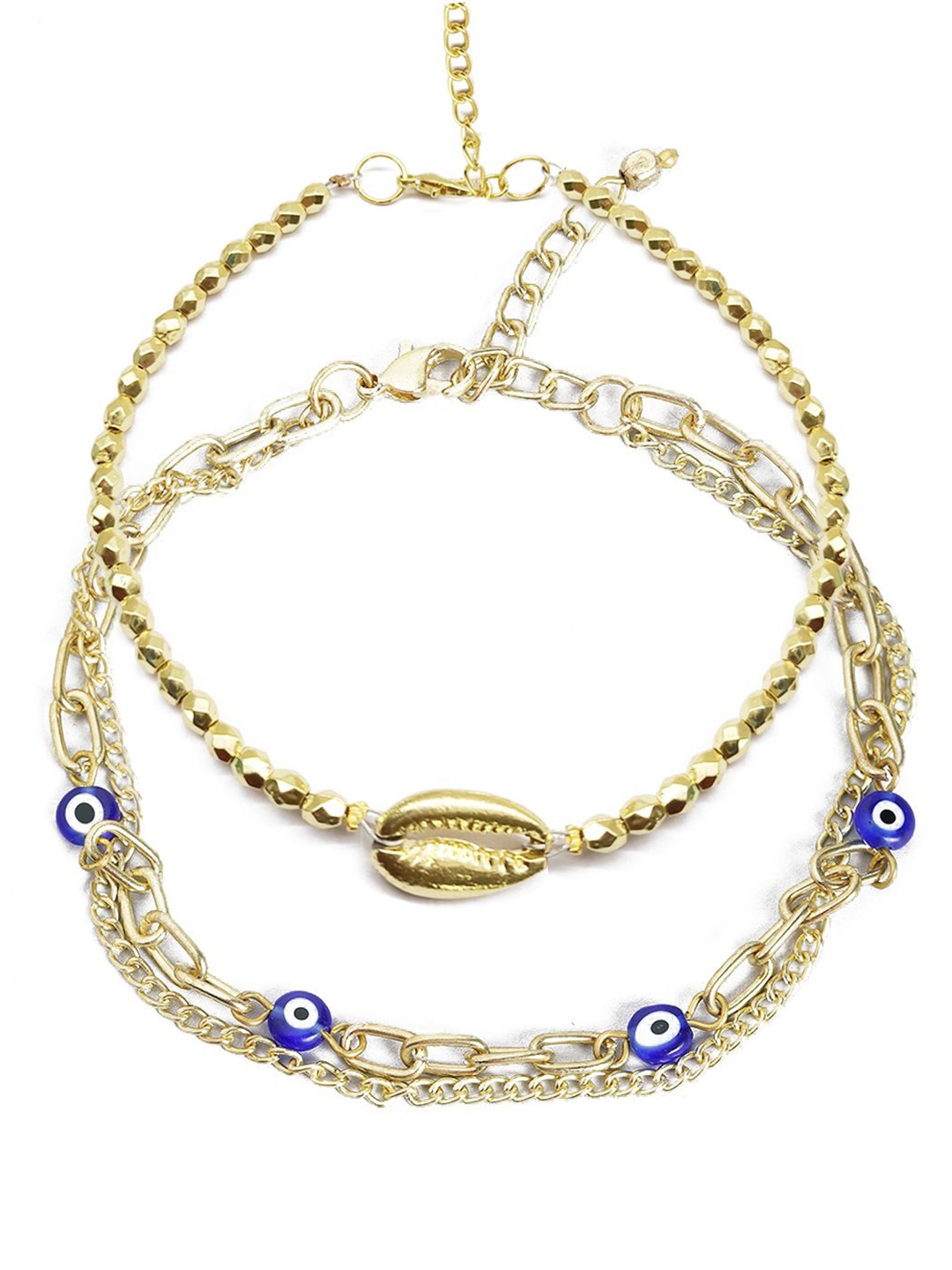 

DressBerry Set of 2 Evil Eye Beaded GoodLuck Multi Layer Anklets, Gold
