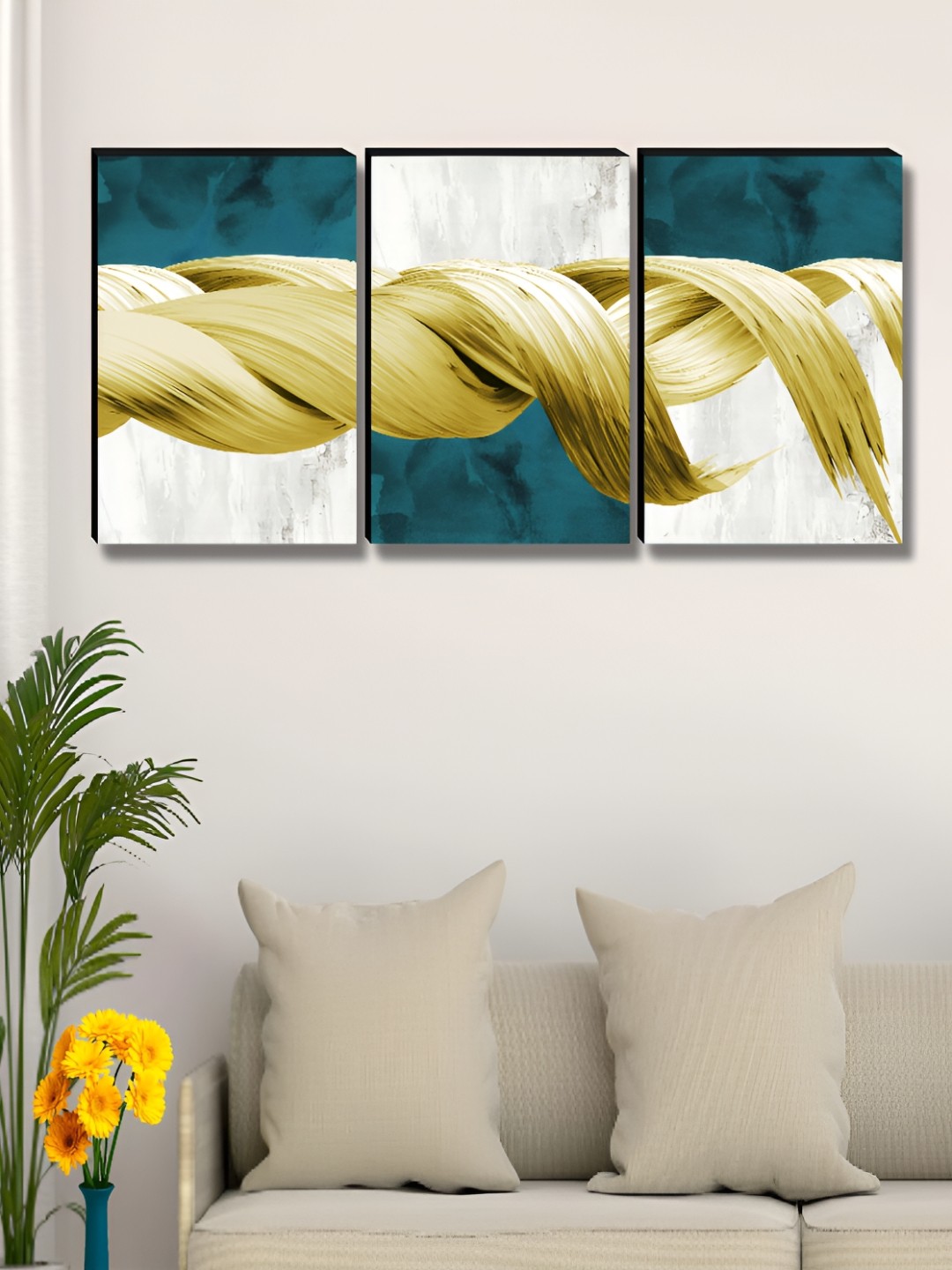 

Myntra Elegant Homes Gold-Toned & White 3 Pieces Abstract Wall Art
