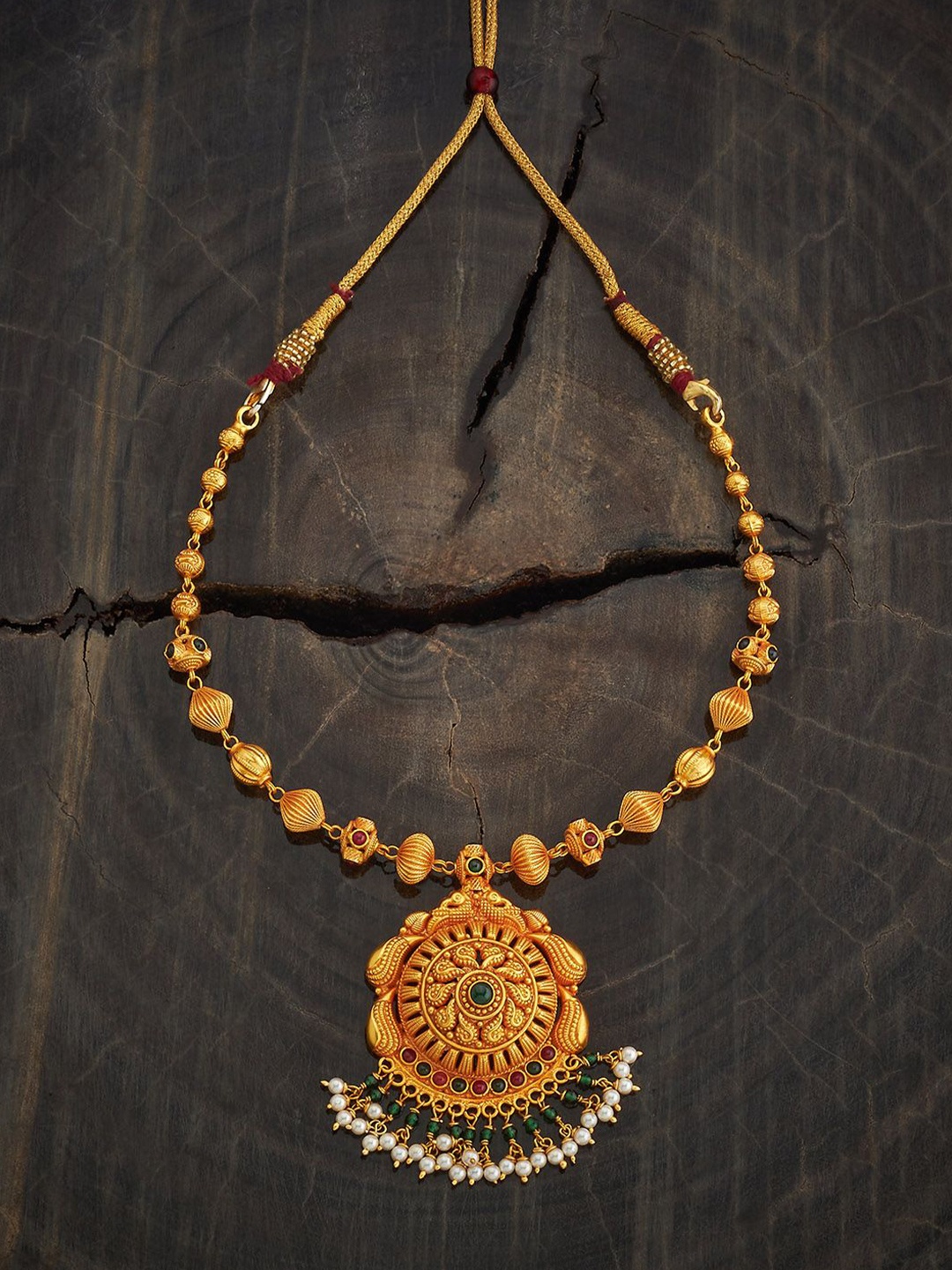 

Kushal's Fashion Jewellery 92.5 Pure Silver Gold-Plated Stone Studded & Beaded Necklace