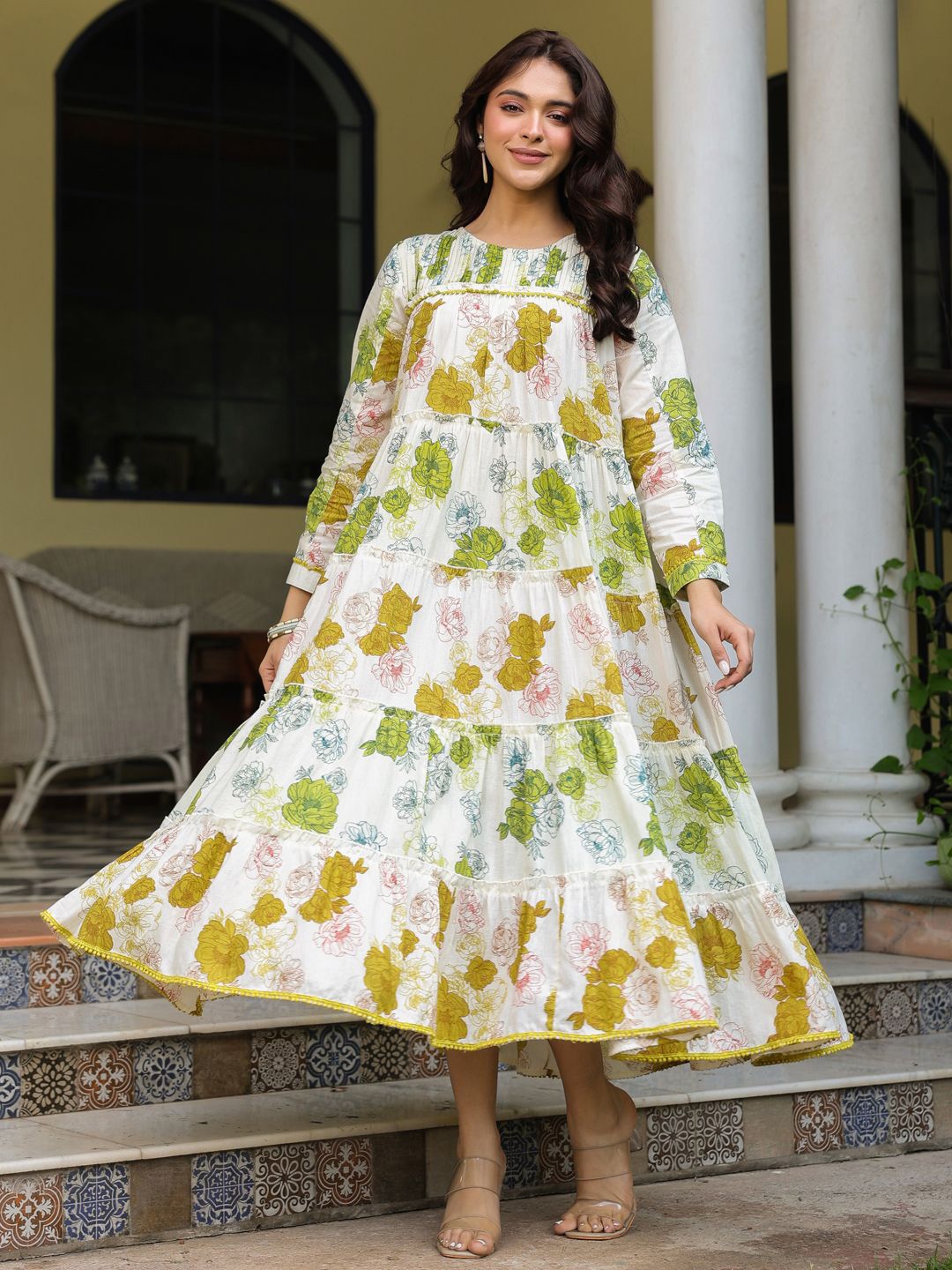 

SAVI Women Floral Print Fit & Flare Maxi Dress, White