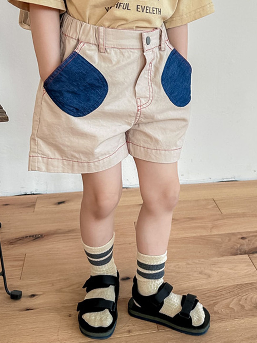 

LULU & SKY Girls Printed Loose Fit Denim Shorts, Beige