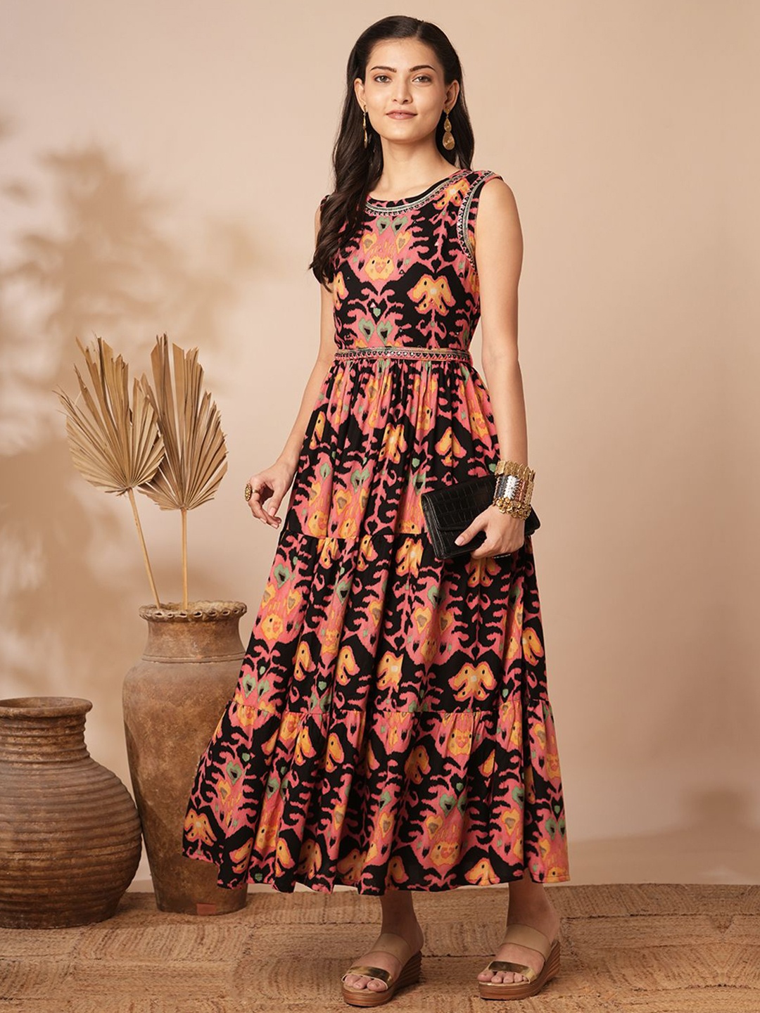 

FASHOR Ethnic Motifs Print Fit and Flare Maxi Dress, Multi