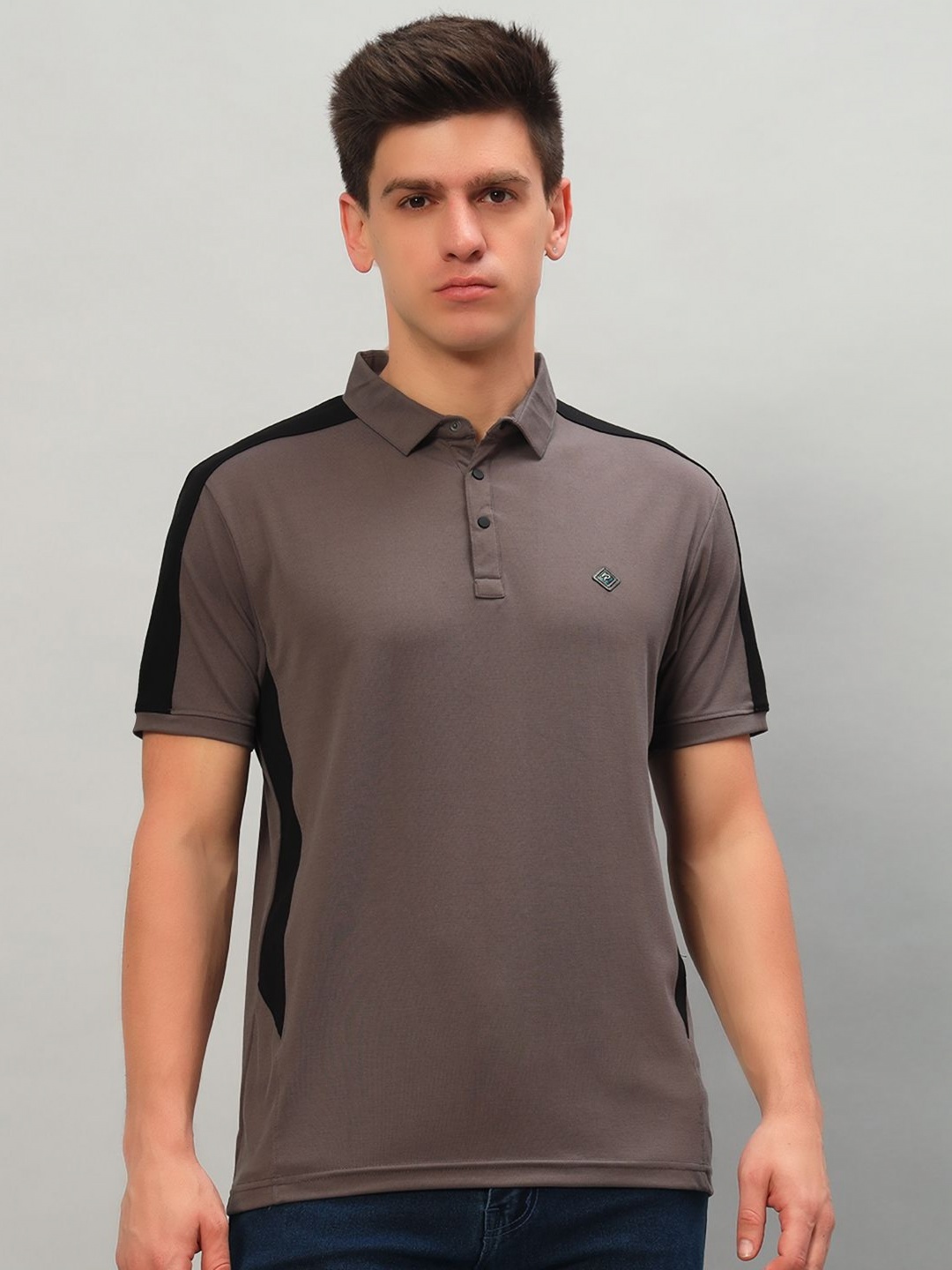 

PROFY Men Colourblocked Polo Collar Cotton T-shirt, Brown