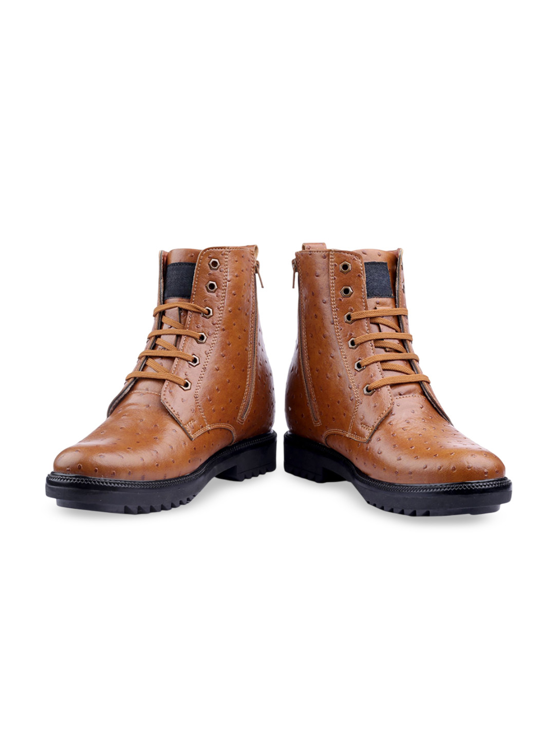 

riffway Men Leather Round Toe Boots, Tan