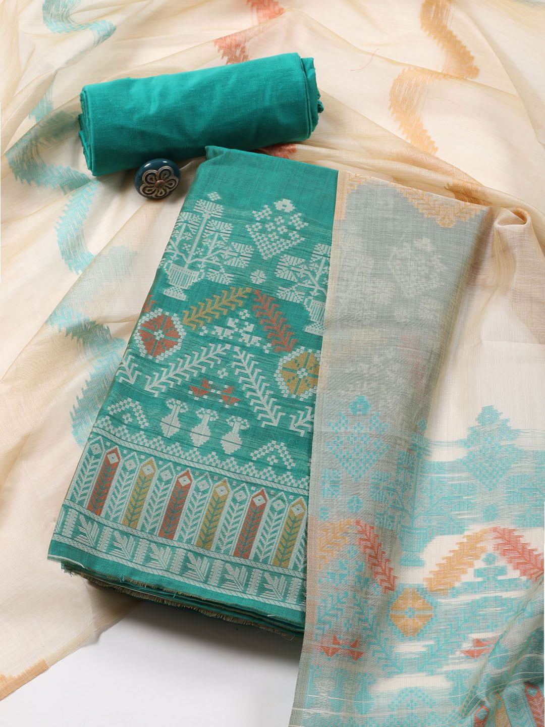 

Meena Bazaar Art Silk Unstitched Dress Material, Green
