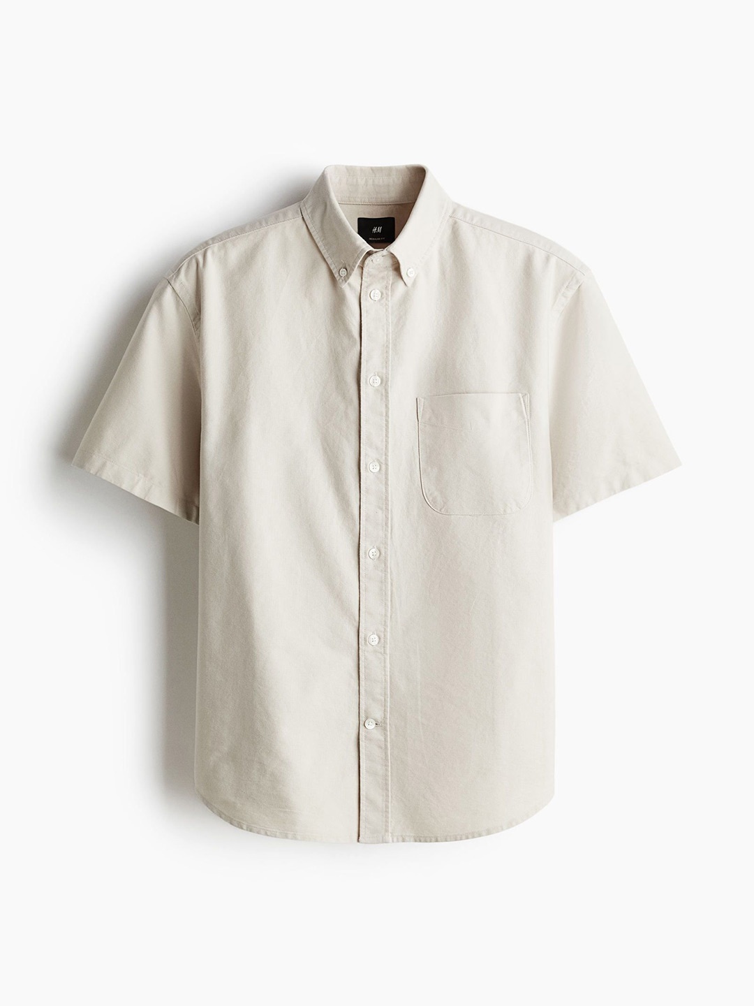 

H&M Regular Fit Short-Sleeved Oxford Shirt, Beige