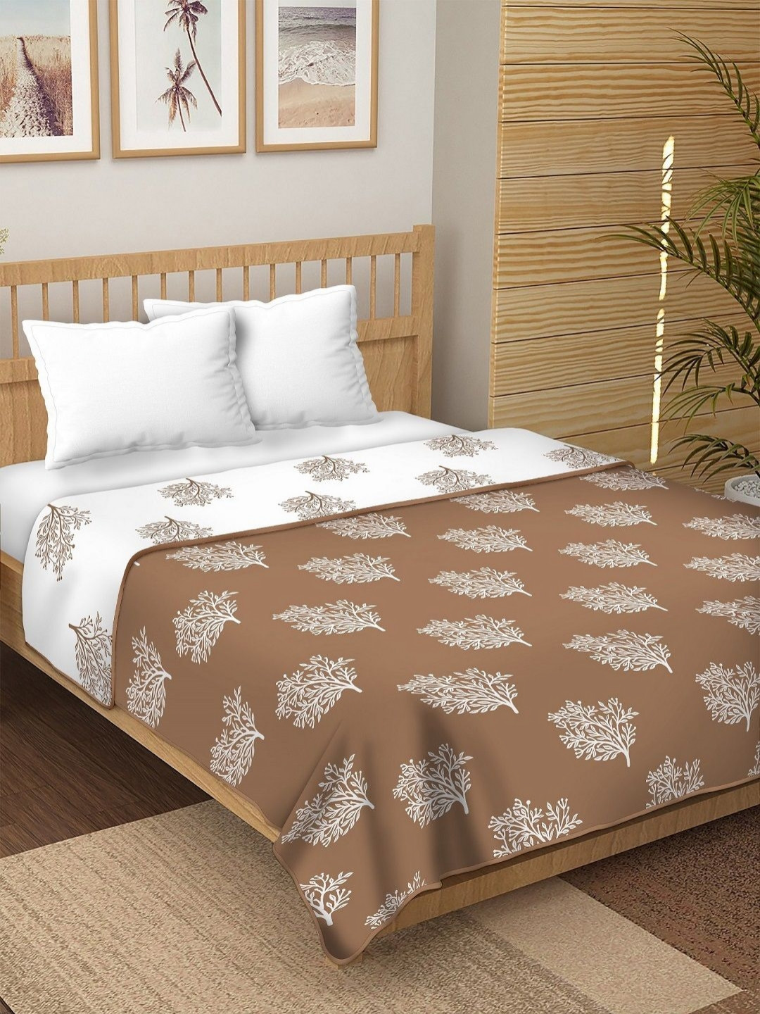 

tundwal's Brown & White Floral Printed Pure Cotton 210 GSM AC Room Double Bed Dohar