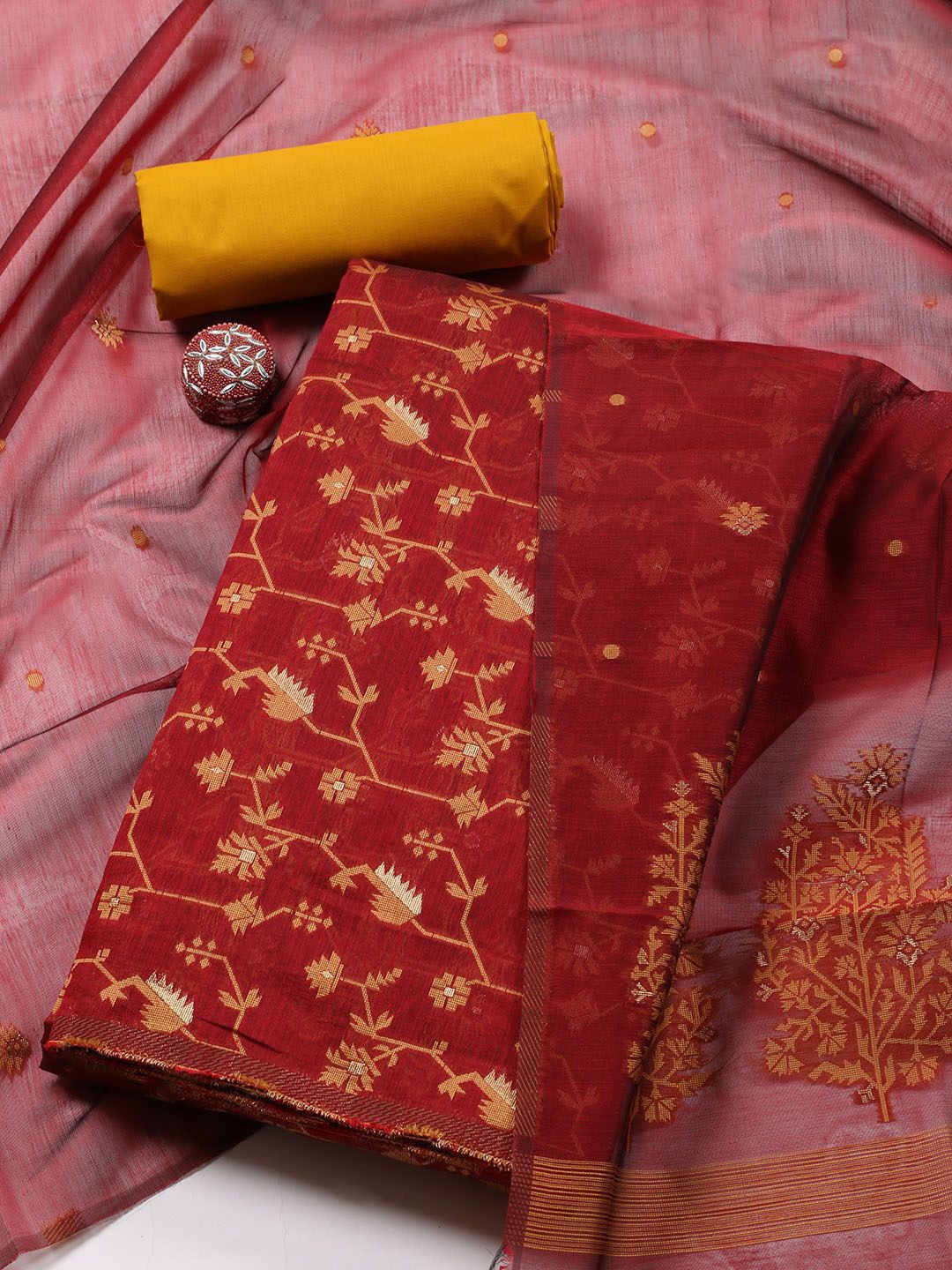 

Meena Bazaar Unstitched Dress Material, Maroon