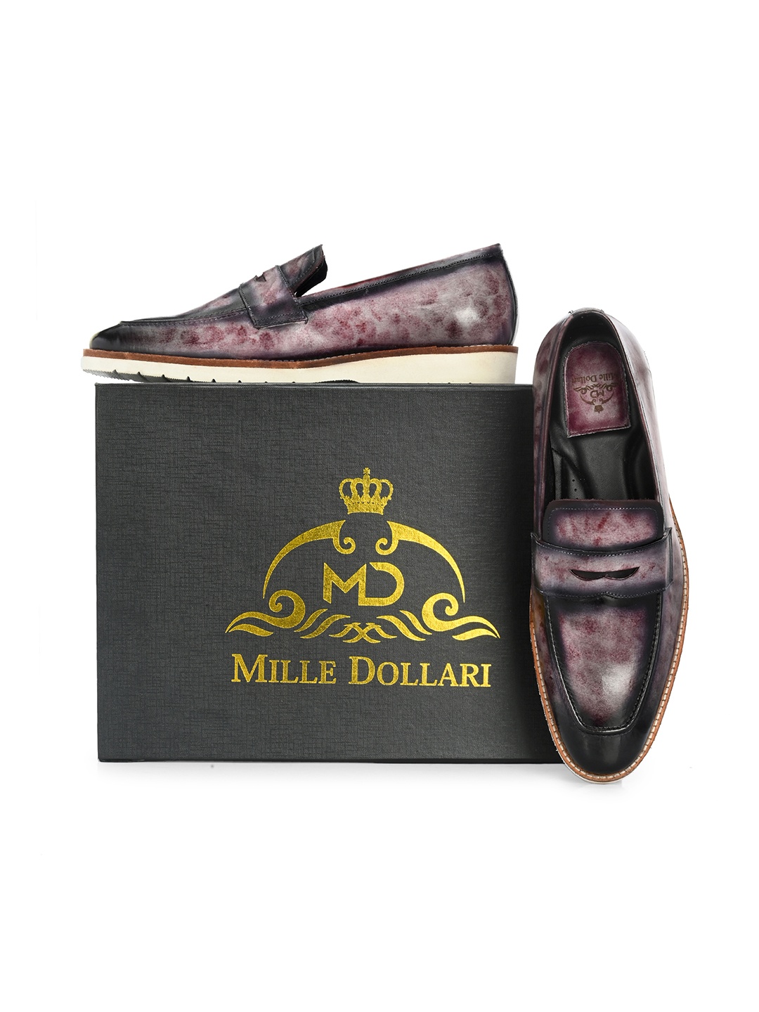 

MILLE DOLLARI Men Printed Leather Loafers, Burgundy