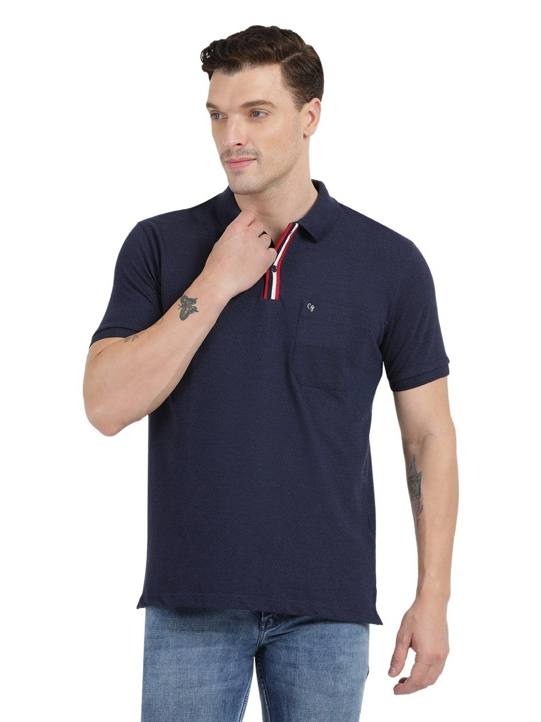 

Clarke Gable Men Polo Collar Indigo Moisture Wicking Cotton Slim Fit T-shirt, Blue