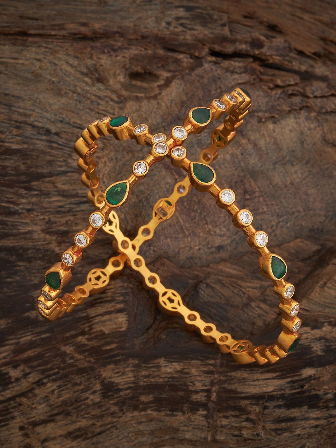 

Kushal's Fashion Jewellery Set Of 2 92.5 Pure Silver Gold-Plated Stones Temple Bangles