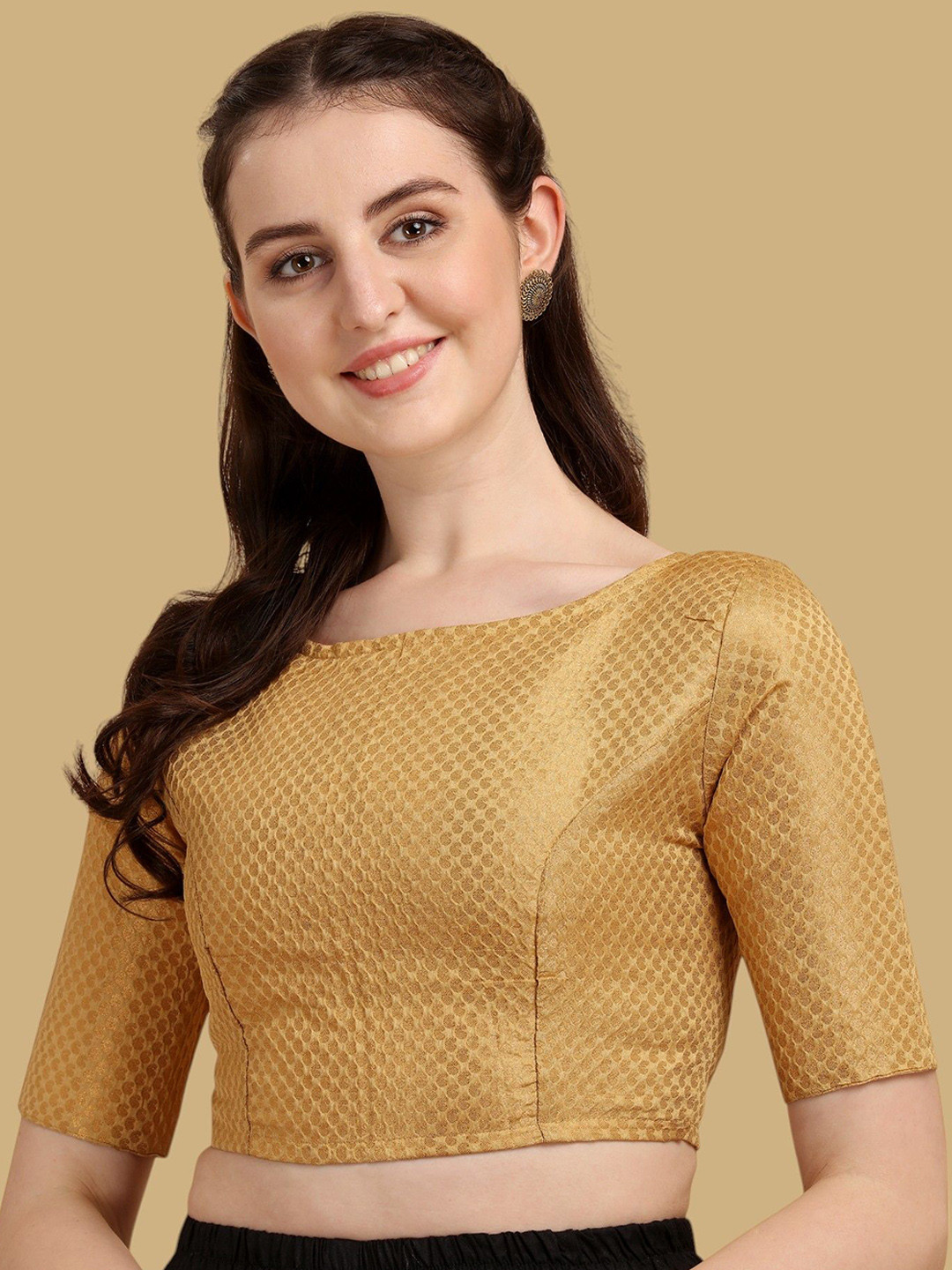 

Oomph! Woven Design Jacquard Saree Blouse, Beige