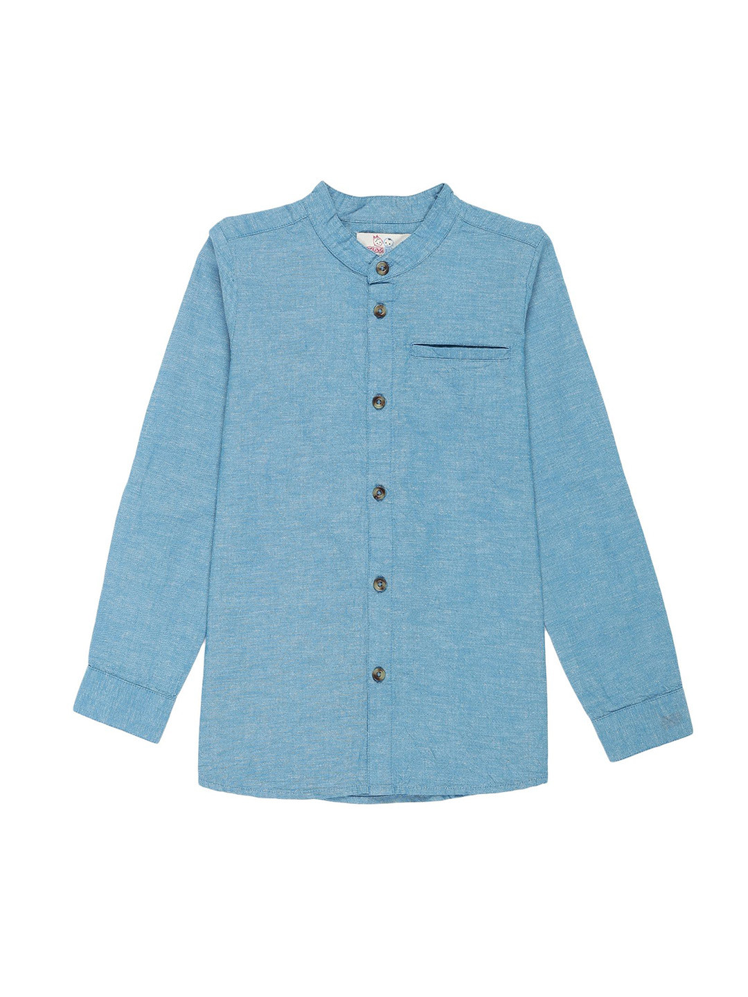

YOUNG BIRDS Boys Mandarin Collar Cotton Casual Shirt, Turquoise blue