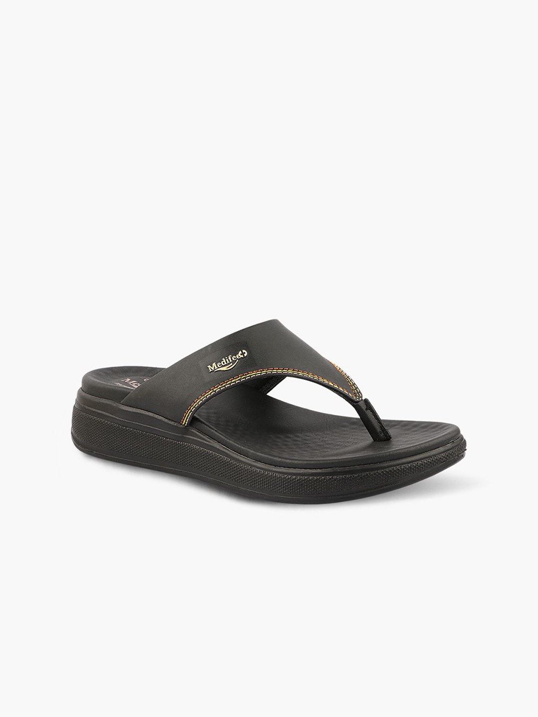 

MEDIFEET Women Everyday Thong Strap Heels Sandals, Black