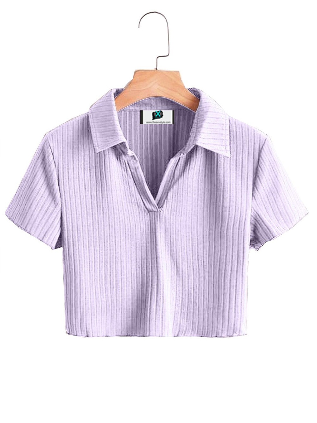 

SXV STYLE Women Ribbed Shirt Collar Top, Lavender