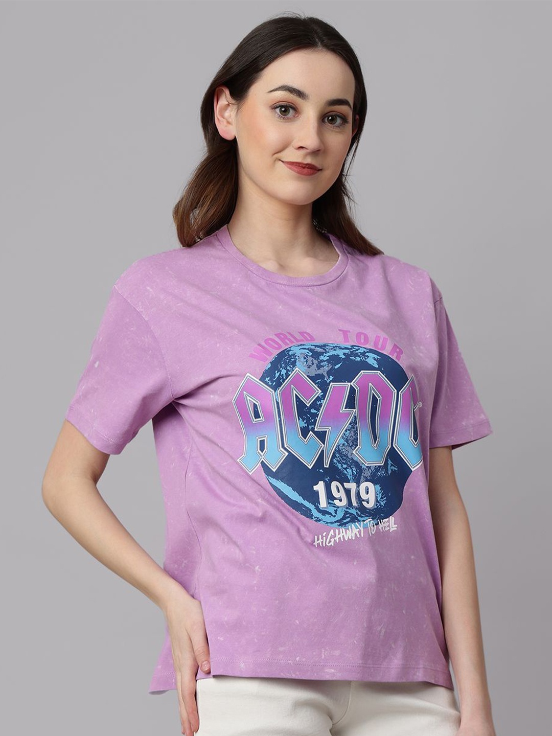 

Free Authority Acdc Printed Pure Cotton Oversized Fit T-Shirt, Purple