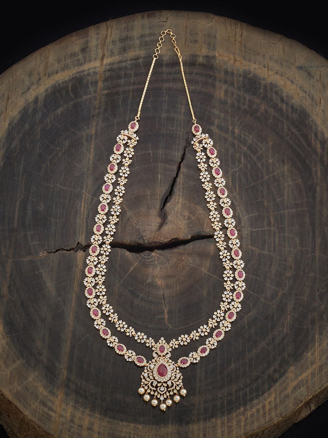 

Kushal's Fashion Jewellery Copper Gold-Plated Cubic Zirconia Studded & Beaded Necklace
