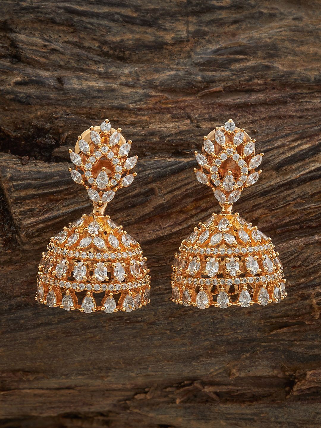 

Kushal's Fashion Jewellery Gold-Plated Party Zircon Dome Shaped Jhumkas Earrings