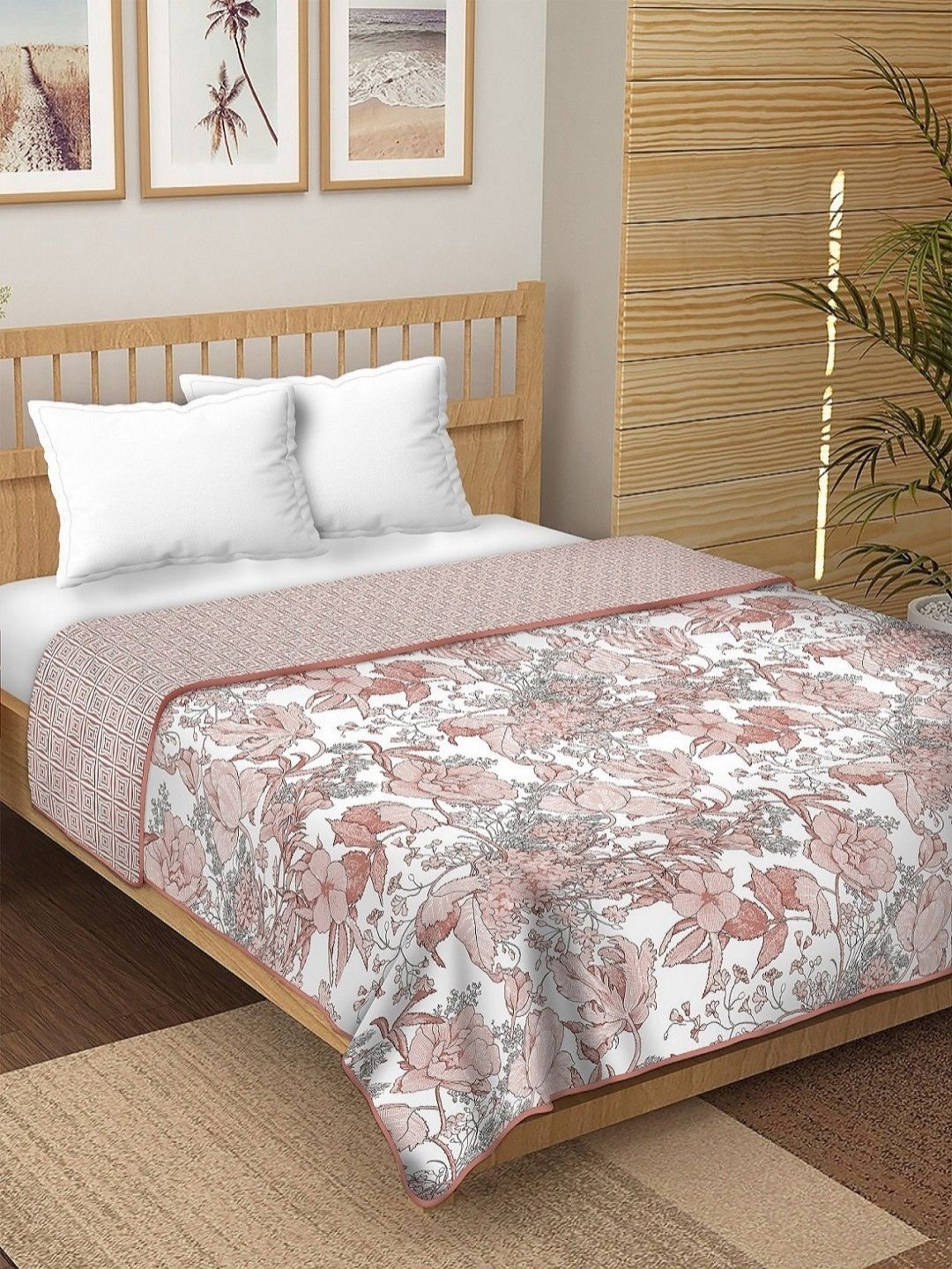 

tundwal's Brown & White Floral Printed Pure Cotton 210 GSM AC Room Single Bed Dohar