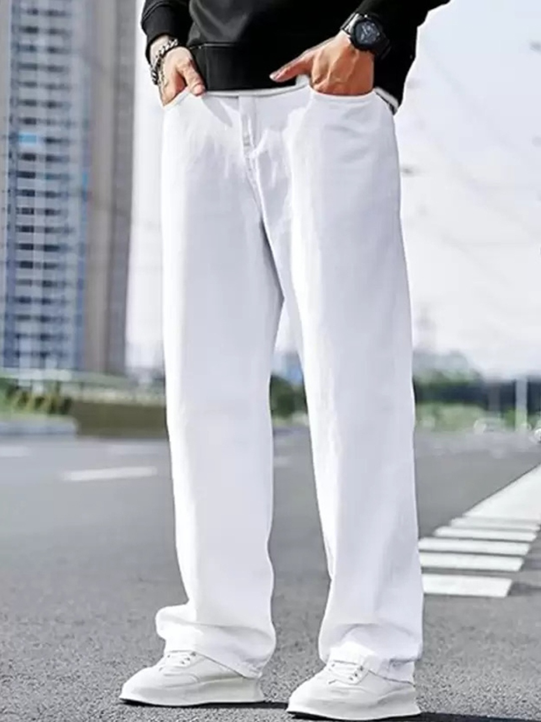

COMFITS Men Classic Mid-Rise Straight Fit Stretchable Coloured Jeans, White
