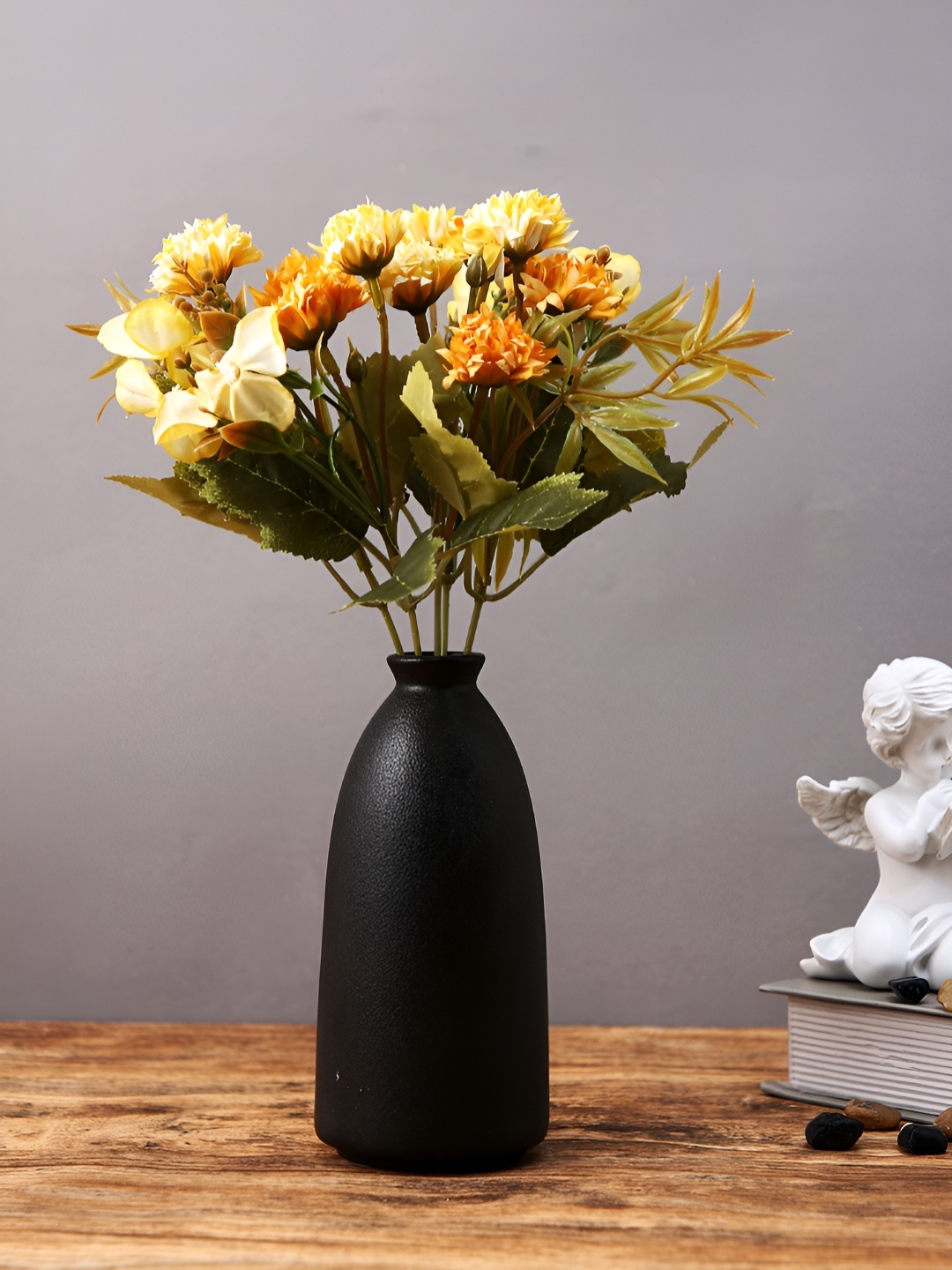 

Myntra Elegant Homes Black Bottle-Shaped Ceramic Midnight Noir Matte Flower Vase