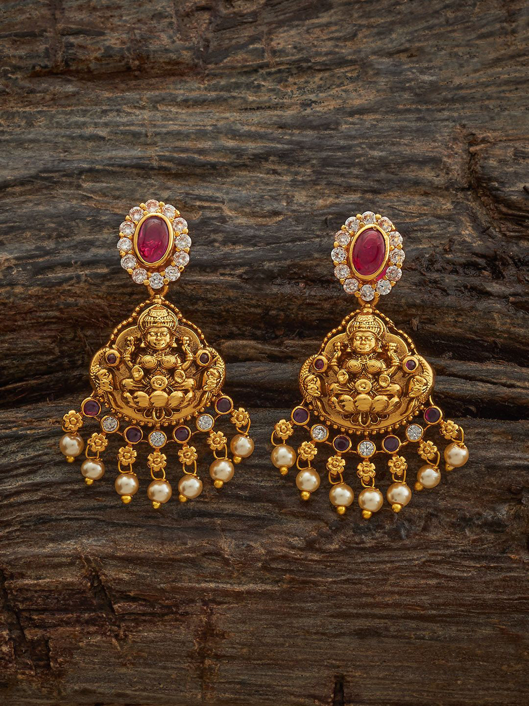 

Kushal's Fashion Jewellery Gold-Plated Ethnic Antique Contemporary Drop Earrings, Red