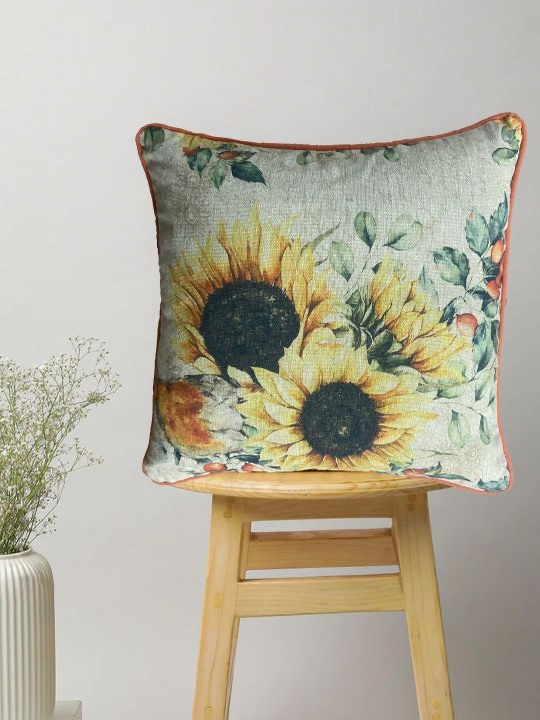 

SAJAVAT Green & Yellow Floral Printed Cotton Square Cushion Cover