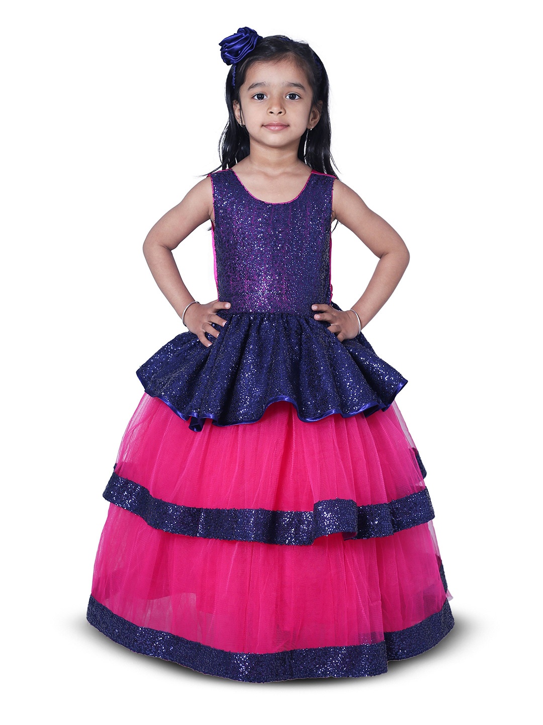 

Wow Princess Girls Round Neck Embellished Gown Maxi Dress, Pink
