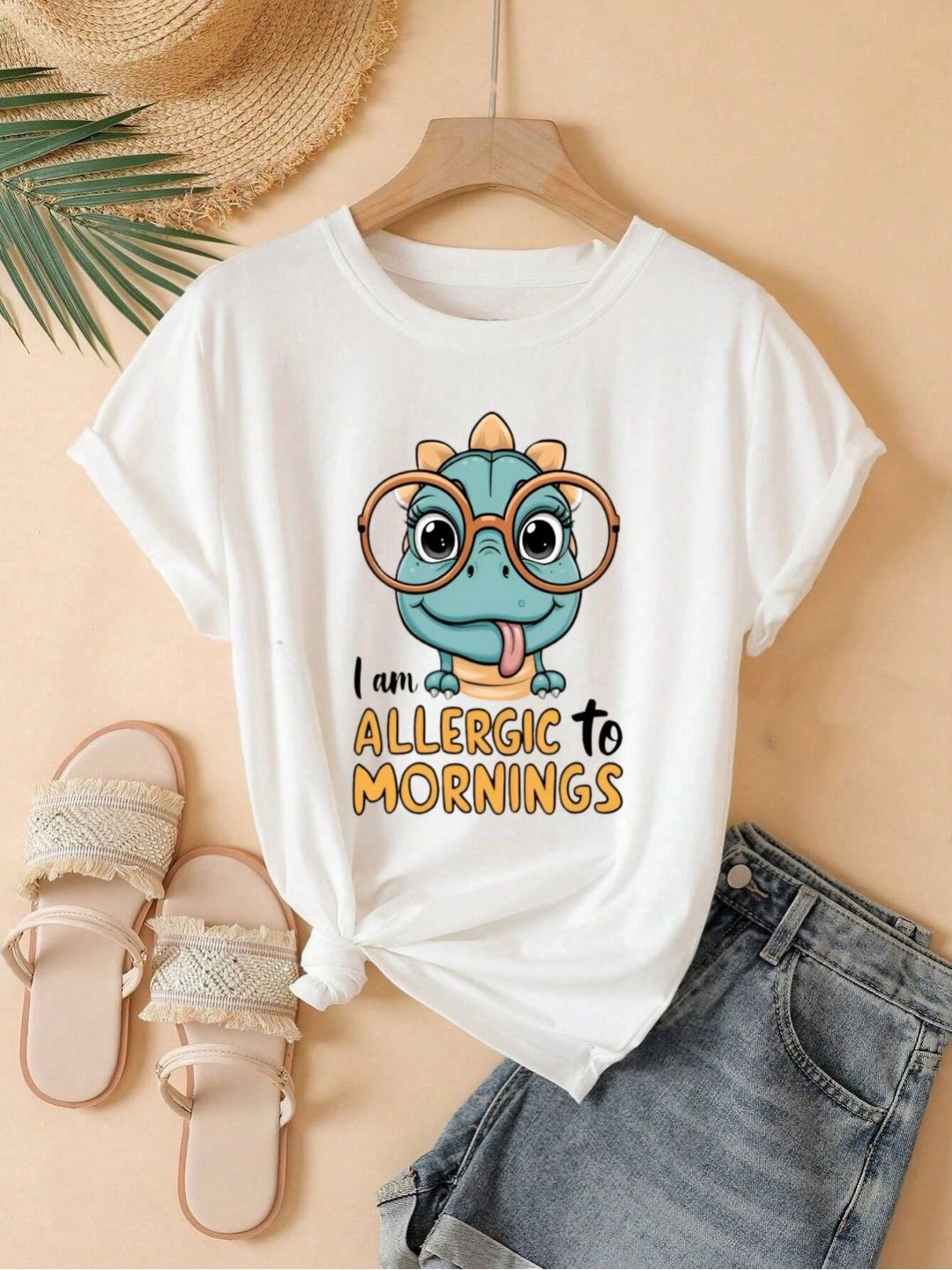 

Lagashi Graphic Printed Round Neck Short Sleeves Oversized T-shirt, White