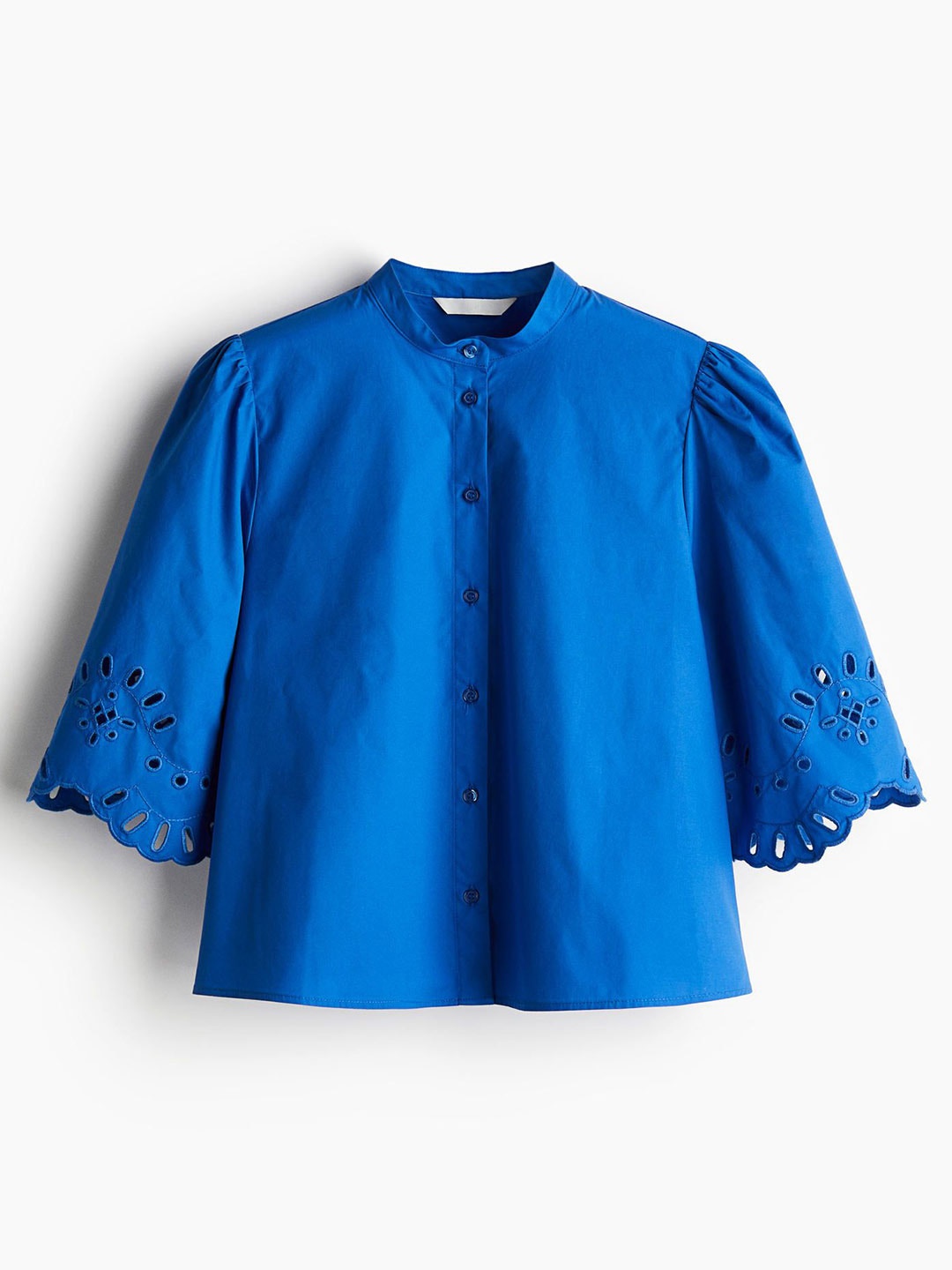 

Women H&M Puff-Sleeved Cotton Blouse, Blue