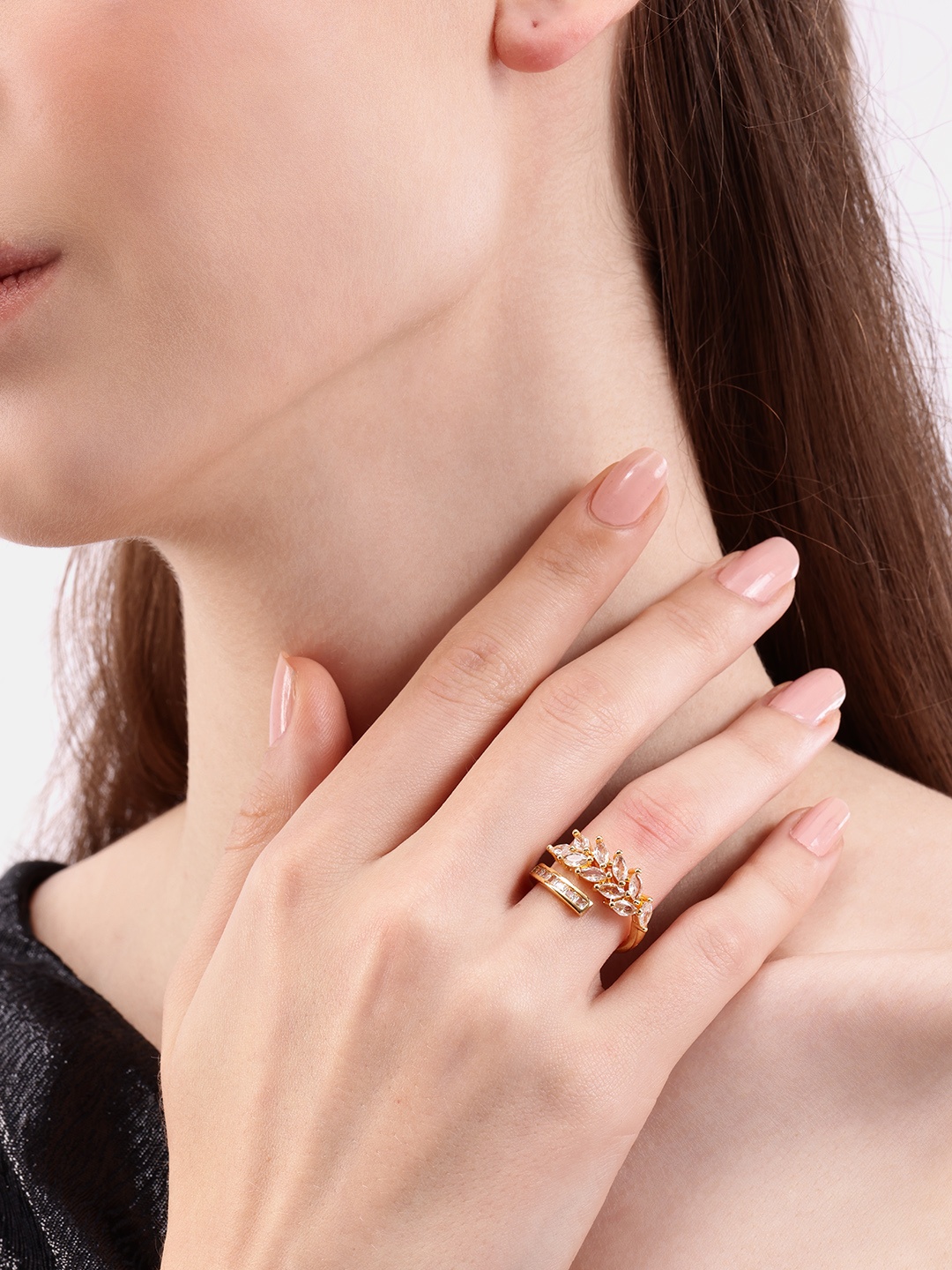

DressBerry Stone Studed Leaf Shaped Finger Ring, Gold