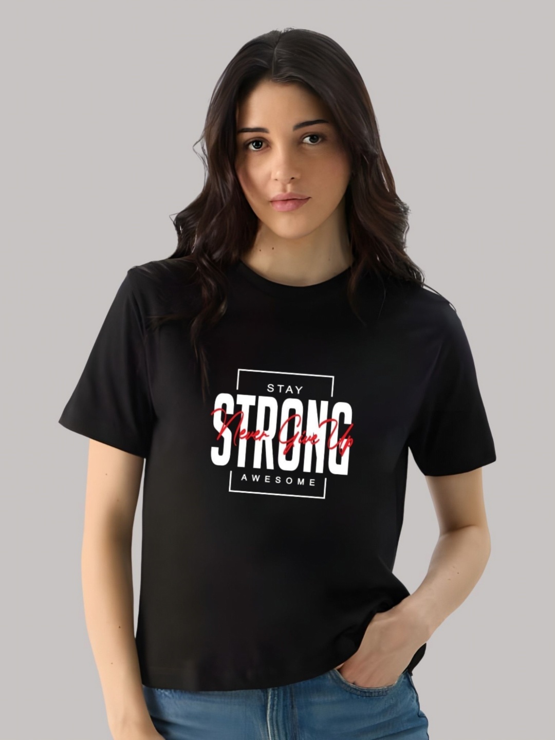 

SZN Women Typography Printed Round Neck Cotton T-shirt, Black