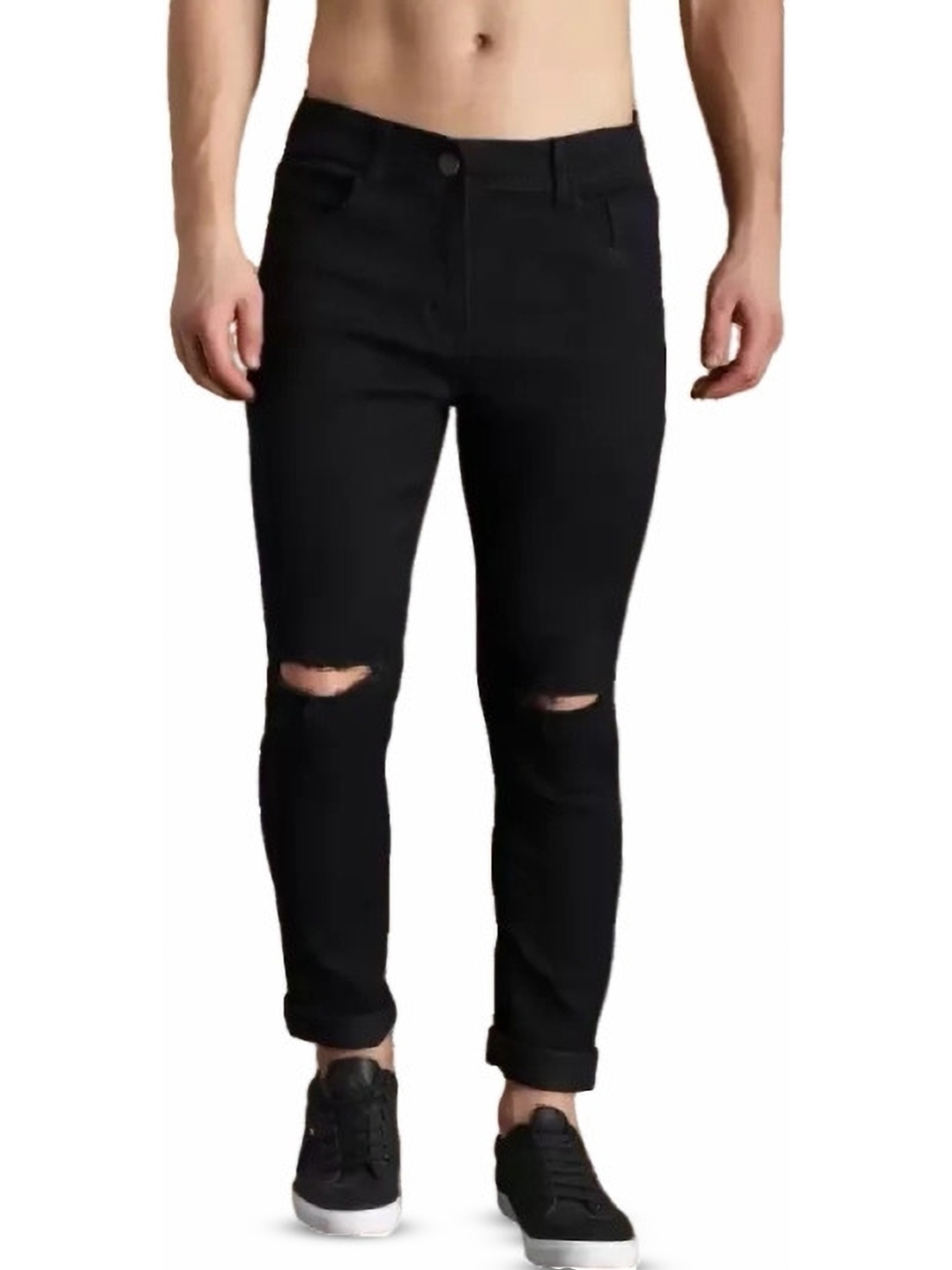 

COMFITS Men Classic Slash Knee Stretchable Jeans, Black