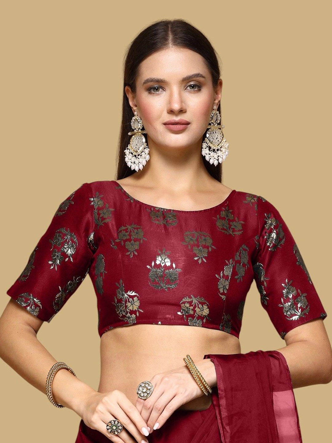 

Oomph! Women Woven Design Saree Blouse, Red